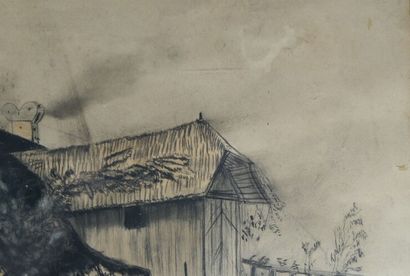 Ensemble de 2 dessins comprenant : 
La Chaumière....