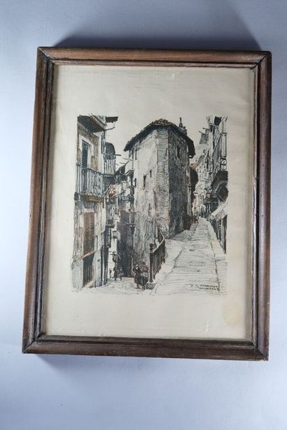 Ensemble de 6 gravures encadrées dont :
-...