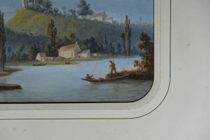 École française, vers 1850. 
Barques de pêcheurs...