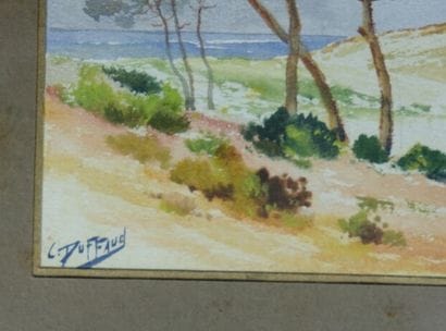 C. DUFFAUD. 
Paysages landais.
Deux aquarelles.
Signées...