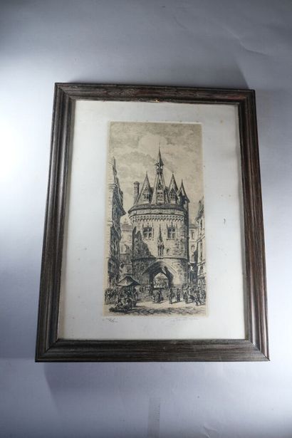 Ensemble de 6 gravures encadrées dont :
-...