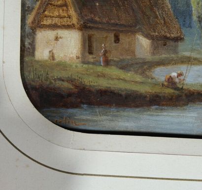 École française, vers 1850. 
Barques de pêcheurs...