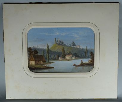 École française, vers 1850. 
Barques de pêcheurs...