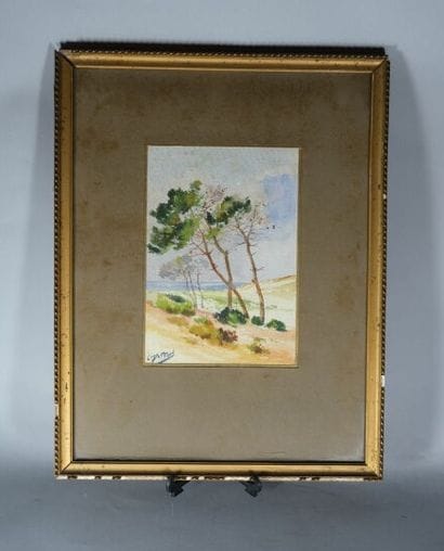 C. DUFFAUD. 
Paysages landais.
Deux aquarelles.
Signées...