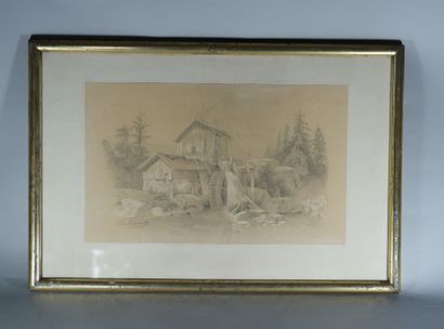 Ensemble de 2 dessins comprenant : 
La Chaumière....