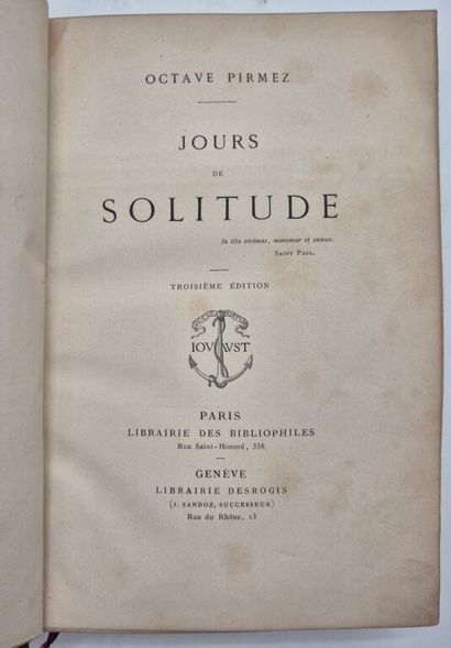 [RELIURE] PIRMEZ, Octave. Jours de solitude.

Élégante...