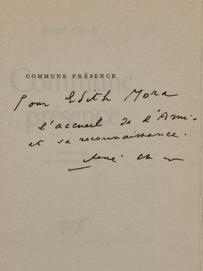 CHAR, René. Commune présence.

Paris, Gallimard,...