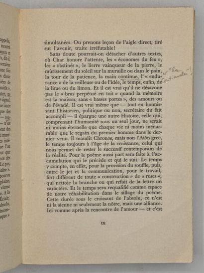 CHAR, René. Commune présence.

Paris, Gallimard,...