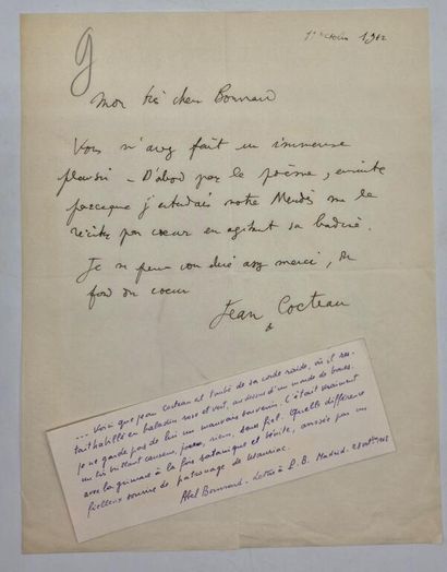 COCTEAU, Jean. Lettre autographe signée adressée...