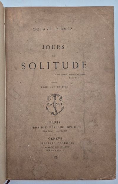 [RELIURE] PIRMEZ, Octave. Jours de solitude.

Élégante...