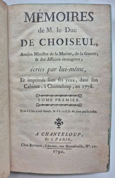 CHOISEUL, Étienne-François de. Mémoires de...