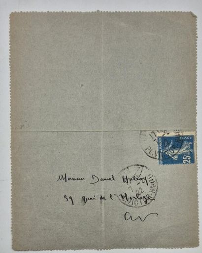 MAURIAC, François. Carte-lettre autographe...