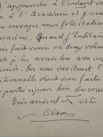 CLAUDEL, Paul. Une lettre et une carte postale...