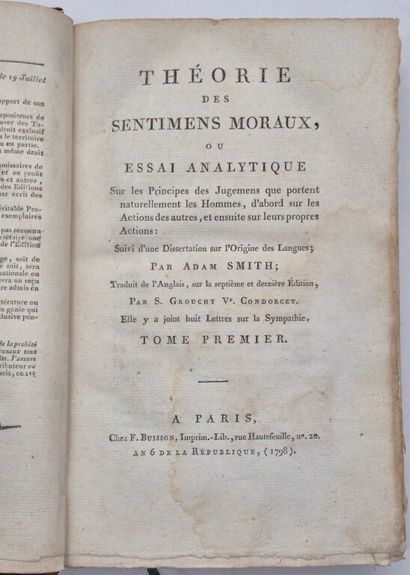 SMITH, Adam. Théorie des sentiments moraux,...