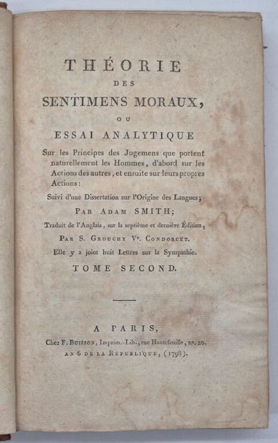 SMITH, Adam. Théorie des sentiments moraux,...