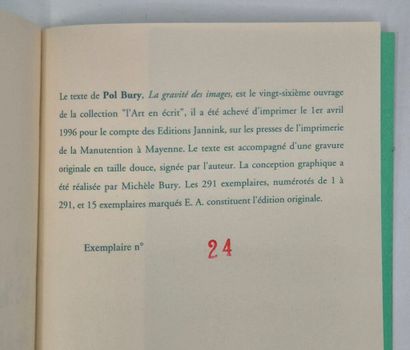 BURY, Pol. La Gravité des images.

Paris,...