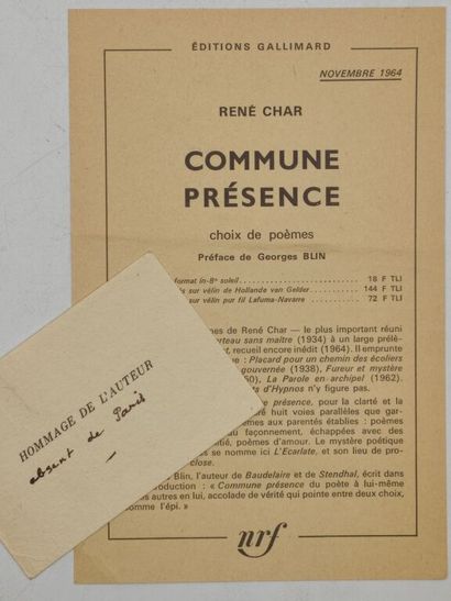 CHAR, René. Commune présence.

Paris, Gallimard,...