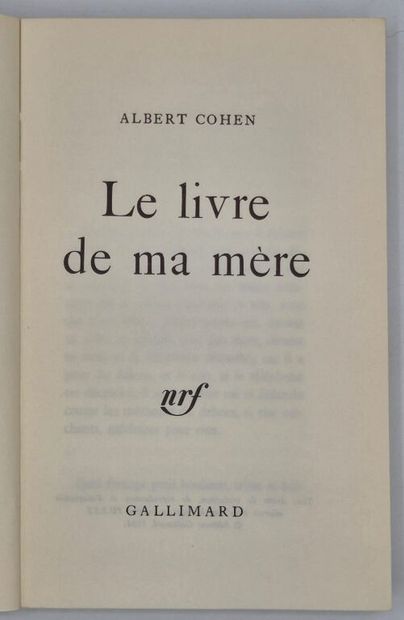 COHEN, Albert. Le Livre de ma mère.

Paris,...