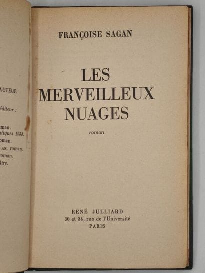 SAGAN, Françoise. Les Merveilleux Nuages.

Edition...