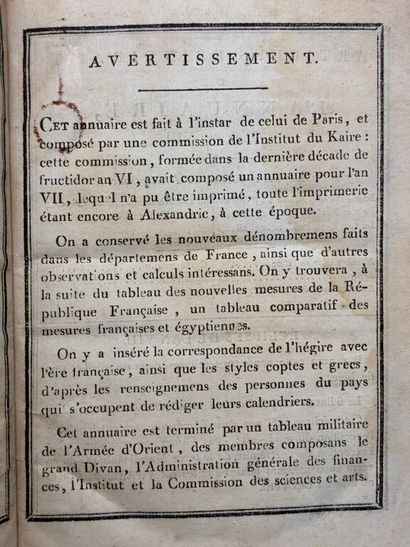 [BONAPARTE - EXPEDITION D'ÉGYPTE]. Annuaire...