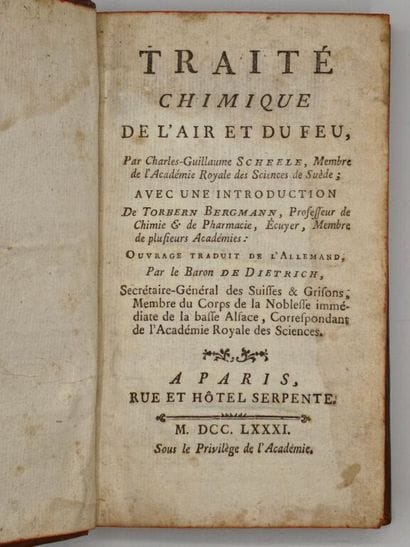 SCHEELE, Carl Wilhelm. Traité chimique de...