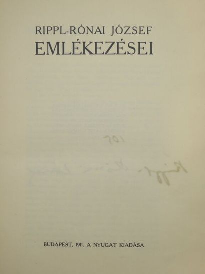 RIPPL-RÓNAI, József. Emlékezései. [Mes Mémoires].

Edition...