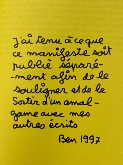 BEN. Manifeste d'Art Total.

Première édition...