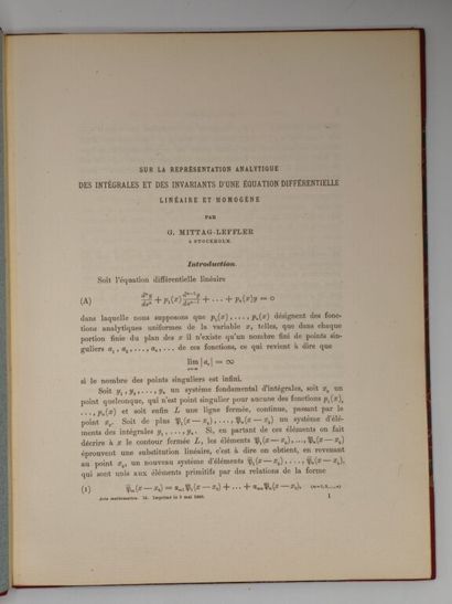 MITTAG-LEFFLER, Gösta. Sur la représentation...