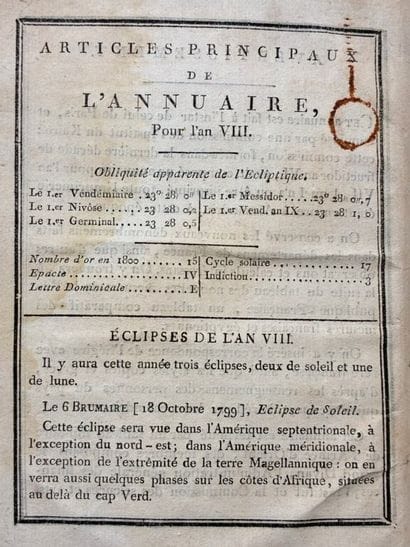 [BONAPARTE - EXPEDITION D'ÉGYPTE]. Annuaire...