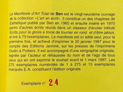 BEN. Manifeste d'Art Total.

Première édition...