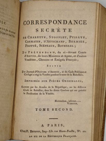 [VENDÉE]. Correspondance secrète de Charette,...