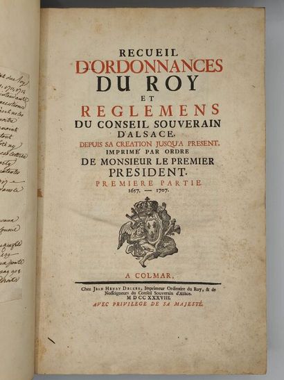 [ALSACE]. Recueil d'Ordonnances du Roy et...