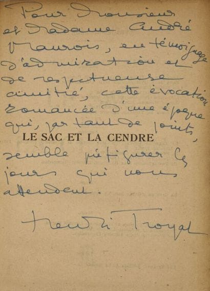 TROYAT, Henri. Le Sac et la cendre.

Exemplaire...