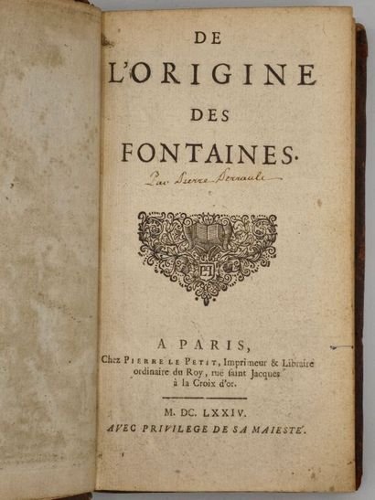 [PERRAULT, Pierre]. De l'origine des fontaines.

Édition...