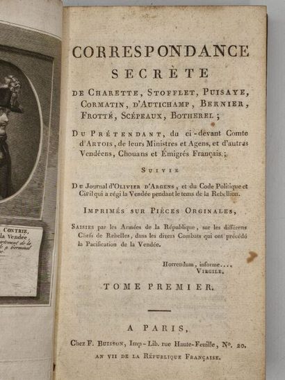 [VENDÉE]. Correspondance secrète de Charette,...