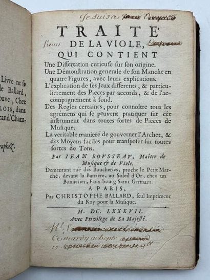 [MUSIQUE] ROUSSEAU, Jean. Traité de la viole,...