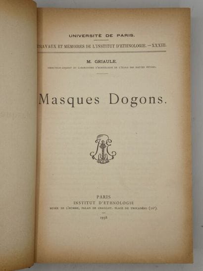 [AFRIQUE - ETHNOLOGIE]GRIAULE, Marcel. Masques...
