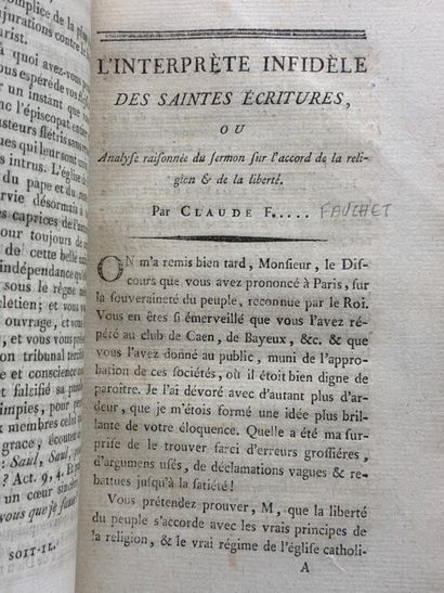 [RÉVOLUTION FRANÇAISE]. « L'Écriture Sainte...