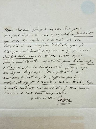 TALMA, François-Joseph. Ensemble de 2 lettres...