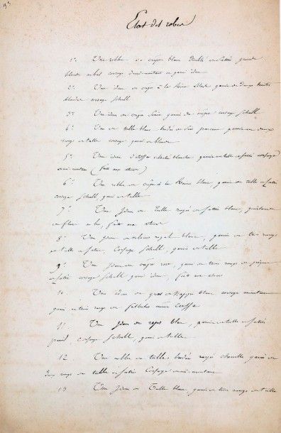 [MANUSCRIT]. Inventaire de la garde-robe...