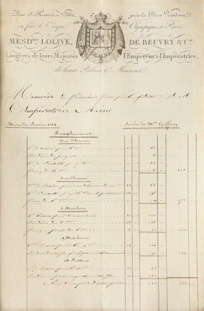 [Joséphine de BEAUHARNAIS]
Facture, à en-tête...
