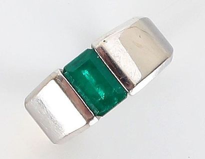 Bague chevalière en or gris 18K (750/1000)...
