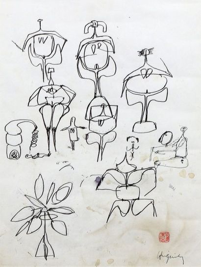 HIQUILY
Etudes de sculptures Encre et lavis...