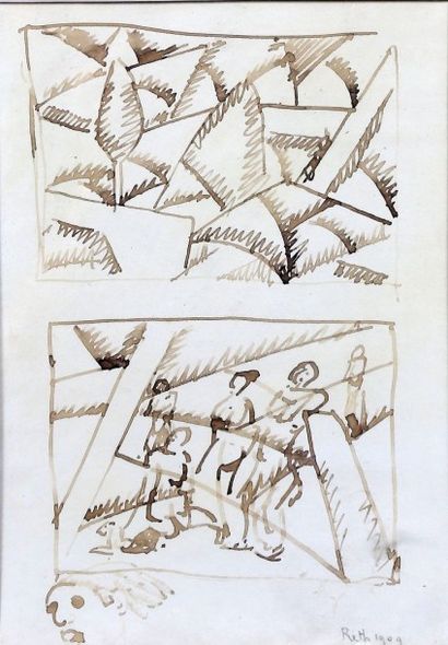 Alfred RETH
Personnages et paysage Encre...