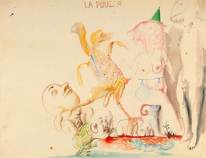 DADO (1933-2010) attribué à
La poulie, Aquarelle...