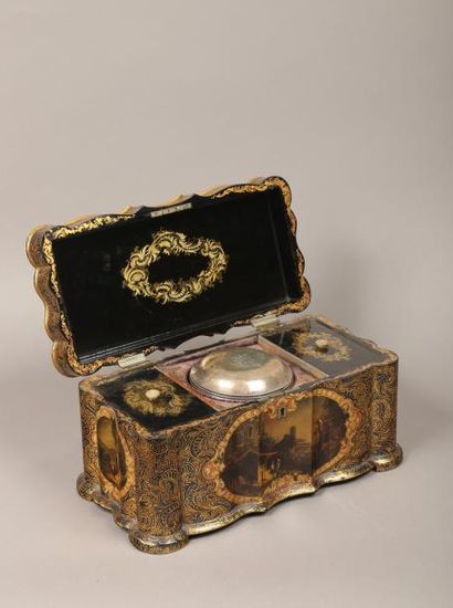 [THE] Rare et beau coffret à thé à 3 compartiments...