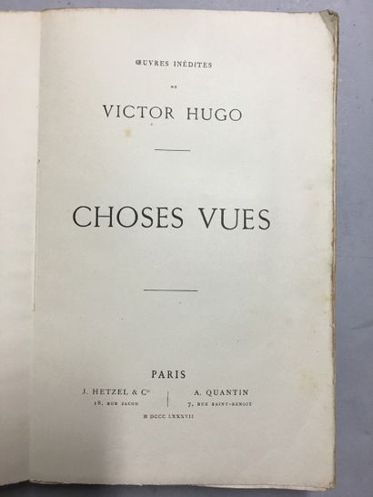 HUGO (Victor). Choses vues. Paris, Hetzel,...