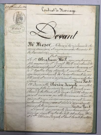 [Judaïca]. [Manuscrit]. Contrat de mariage...