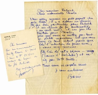 VIAN BORIS
Lettre autographe signée, adressée...