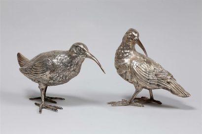 Deux bécassines formant pendant en argent...